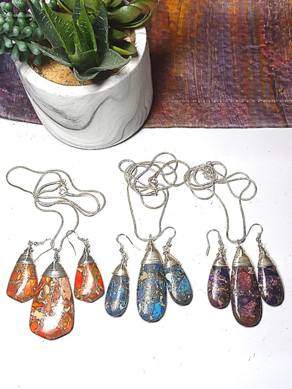 wire wrapped necklace and earring set in sea sediment jasper CHOOSE COLOR